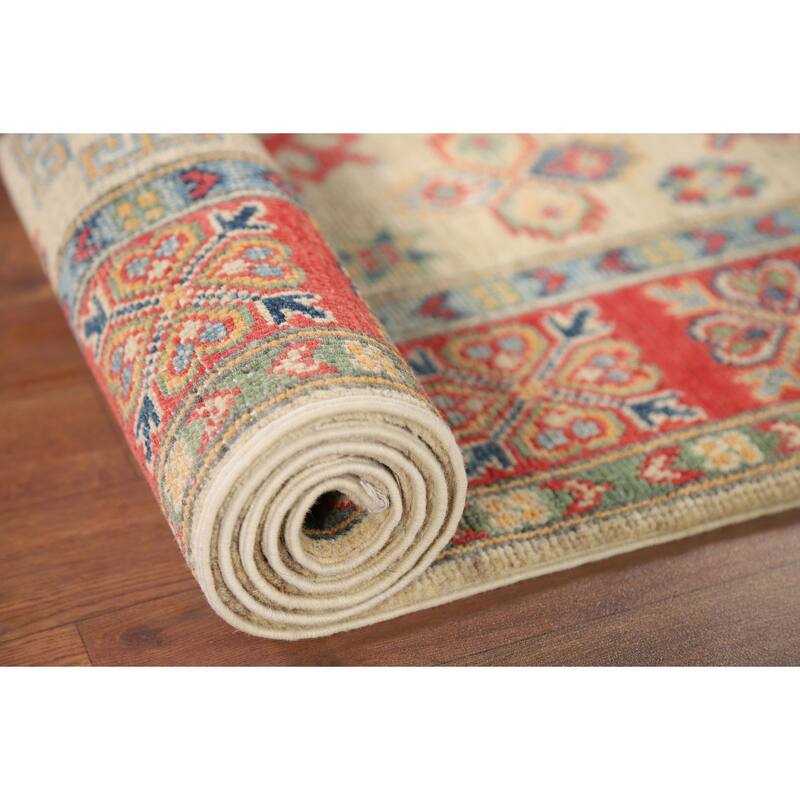 Geometric Kazak Runner Rug Handmade Foyer Wool Carpet - 2'10" x 9'7"