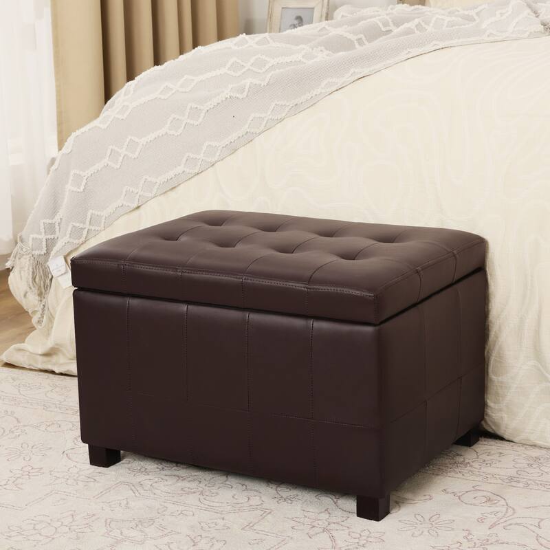Adeco 24'' Faux Leather Storage Ottoman Bench with Tufted Top