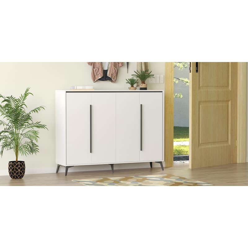 Timechee 4 Door White Wooden Entryway Shoes Storage Cabinet
