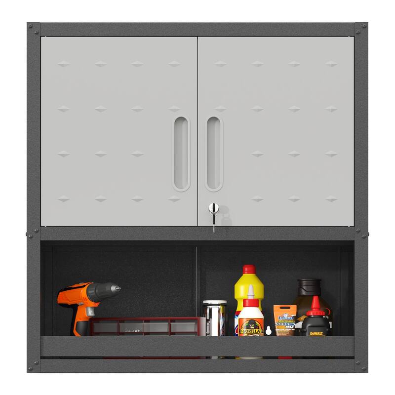 Grey Metal Wall Mounted Storage Cabinet with Locking Doors and Drawer for Home Office Garage - 29.5"W x 30.3"H x 11.8"D
