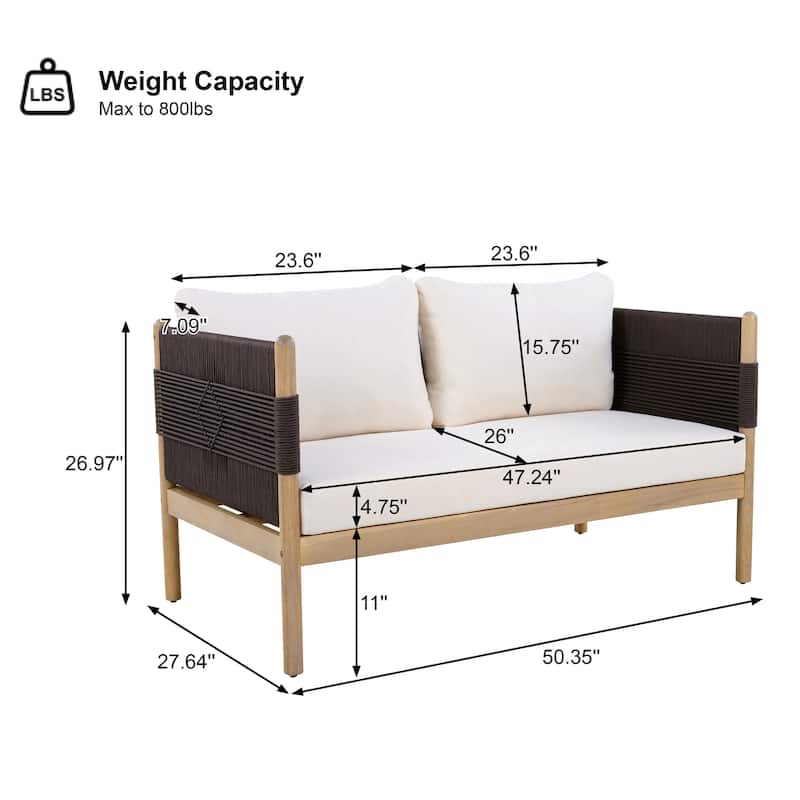 Christopher Knight Home - Xaizai Outdoor 50.35" Acacia Wood 2-Seater Loveseat with Cushions & Square Rope Arms