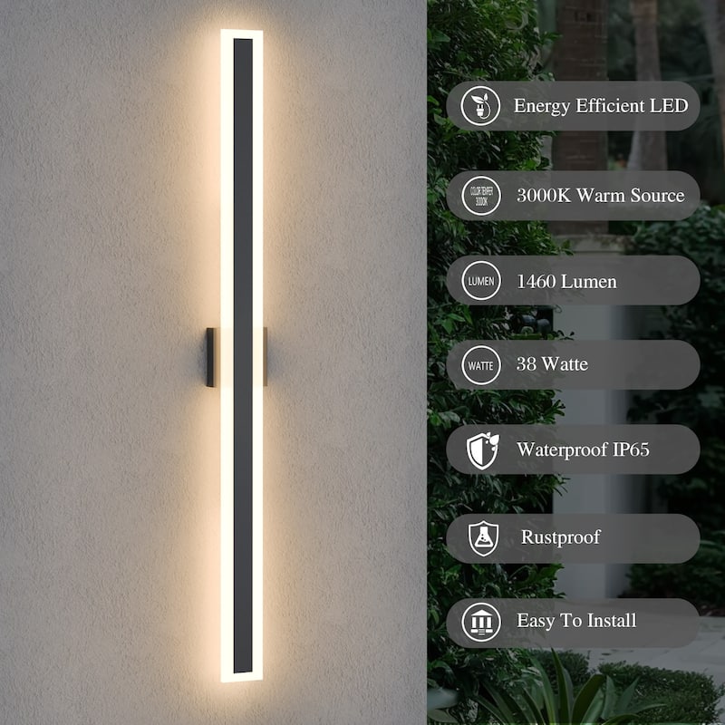 Outdoor Linear Integrated LED Wall Sconce Light Fixture with Bracket
