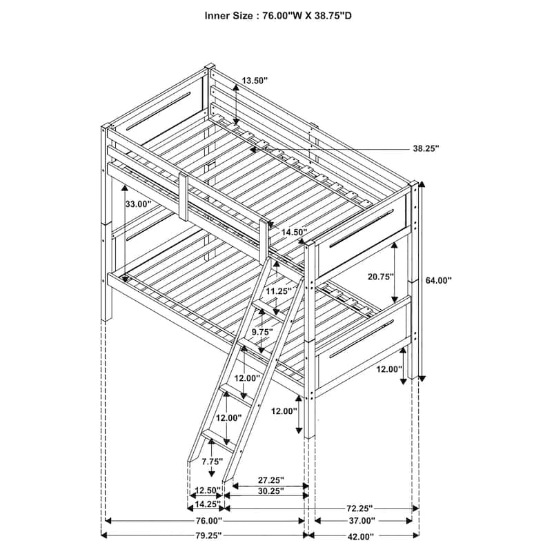 Littleton Transitional Wood Bunk Bed with Slatted Mattress
