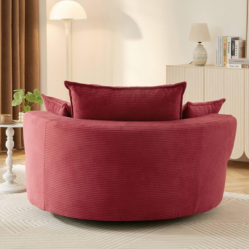 Roomfitters Swivel Barrel Chair with Dual-Layer Cushion and 3 Pillows, Comfy Accent Chair for Home or Office