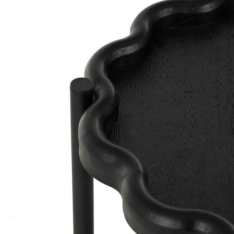 Wood Floral Inspired 2 Level Accent Table with Metal Legs - Black - Roche River Decor