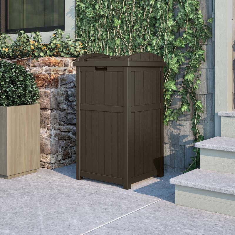 Suncast 30 Gallon Hideaway Trash Waste Bins for Outdoor, Cyberspace (2 Pack)
