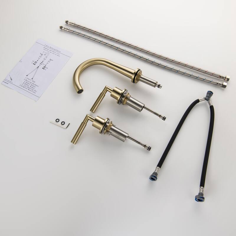 Luxury 2-Handle Gold / Black Bathroom Sink Faucet 3 Hole Widespread In Brass