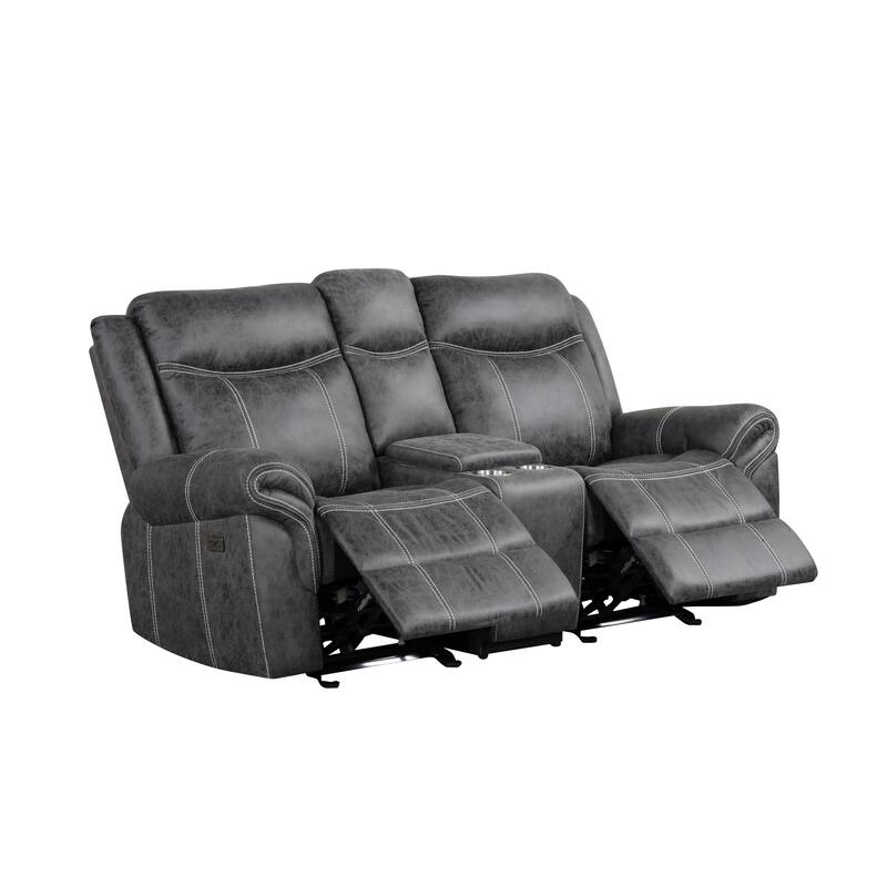 Dark Gray Polish Microfiber Power Motion Loveseat W/Usb