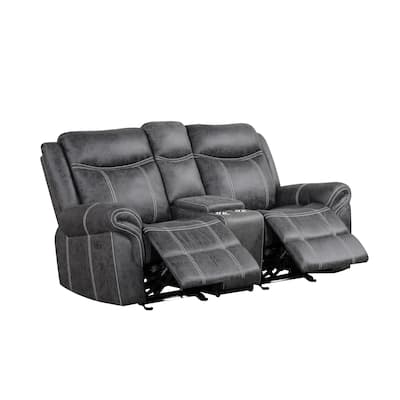 Dark Gray Polish Microfiber Power Motion Loveseat W/Usb