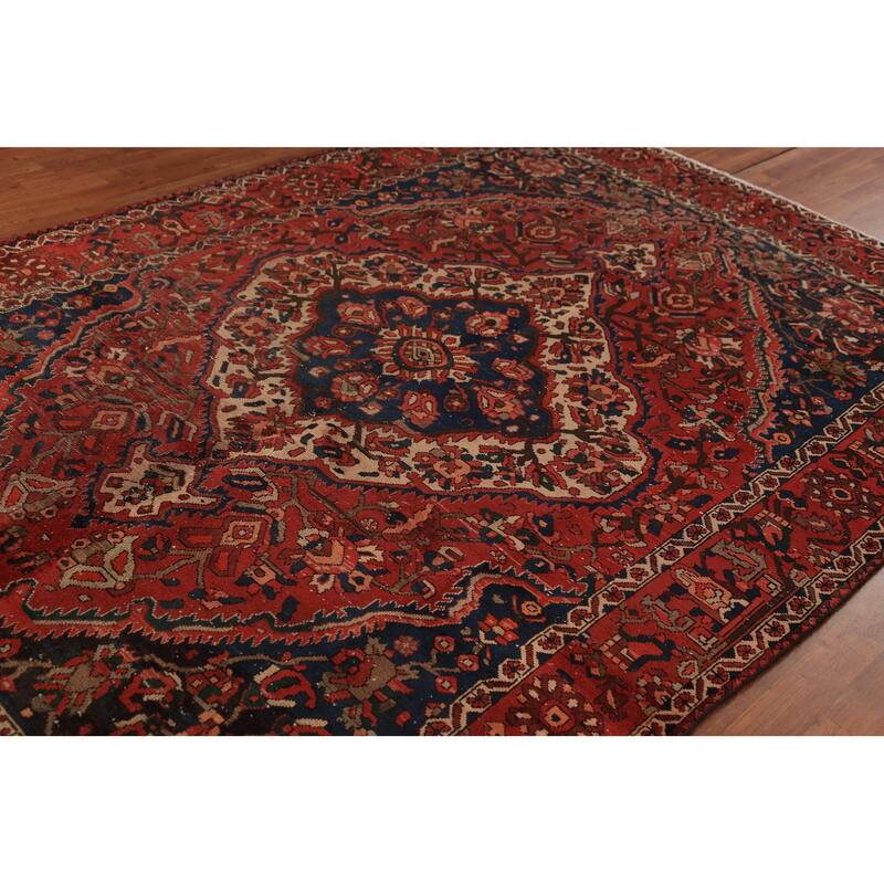 Bakhtiari Persian Vintage Area Rug Hand-Knotted Red Wool Carpet - 6'8" x 9'7"