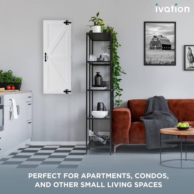 Ivation Wall-Mounted Ironing Board Cabinet w/ Farmhouse Door, Foldable Ironing Storage Station w/ Mirror Door, White