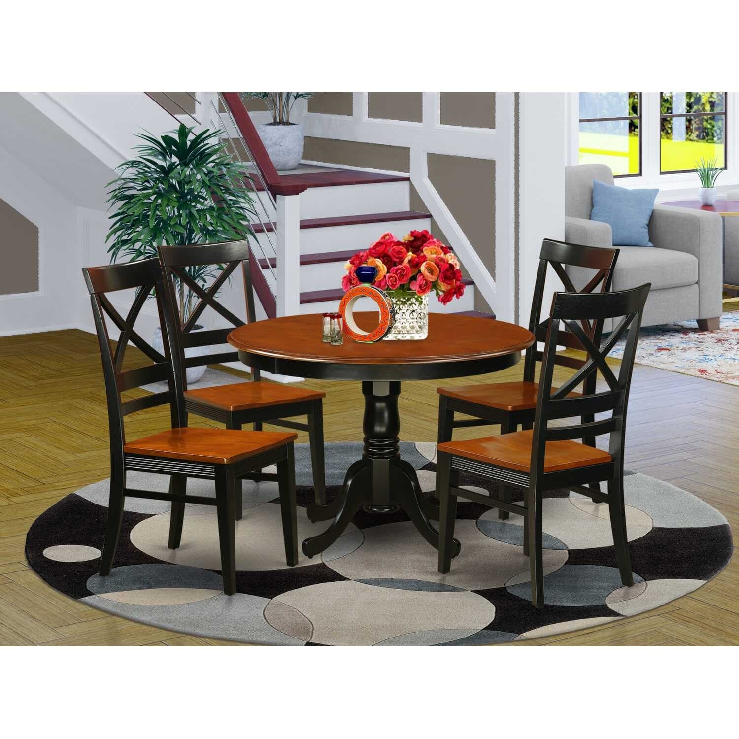 5 Piece Dining Set - Round Kitchen Table & 4 Chairs - Black Cherry Finish - 42 Inch Table
