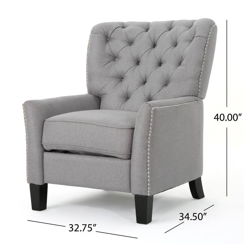 Modern Fabric Upholstered Push Back Recliner with Footrest, Rivet Decoration, Soft Thick Cushions.