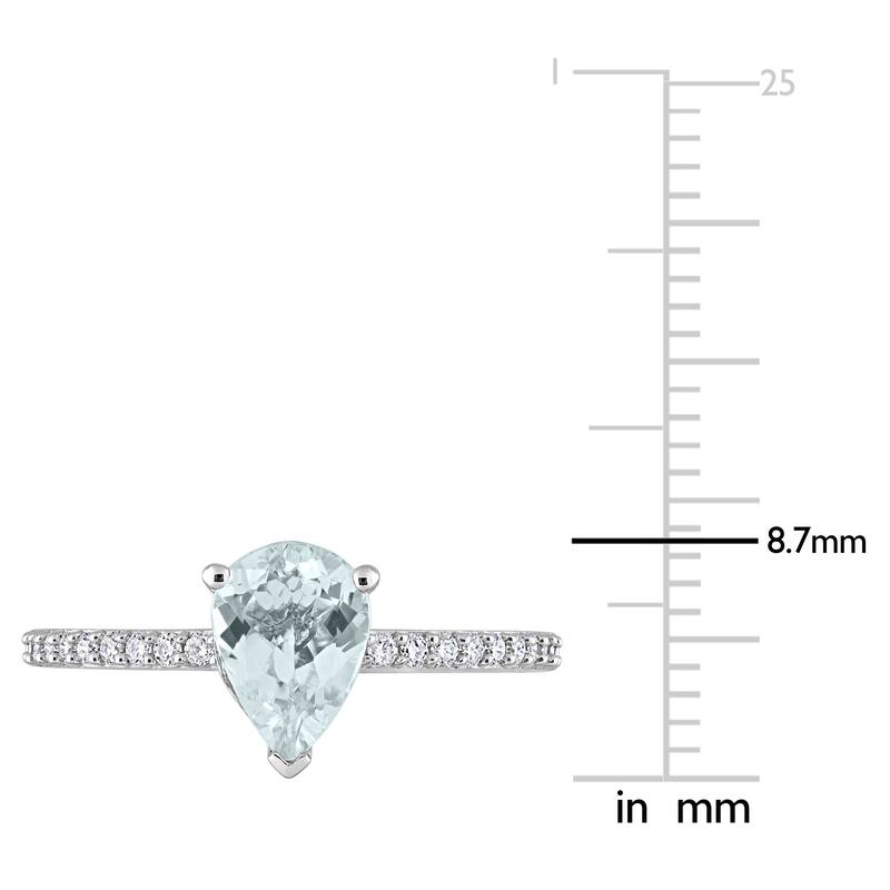 Miadora Pear-cut Aquamarine and 1/6ct TDW Diamond Teardrop Ring in 14k White Gold