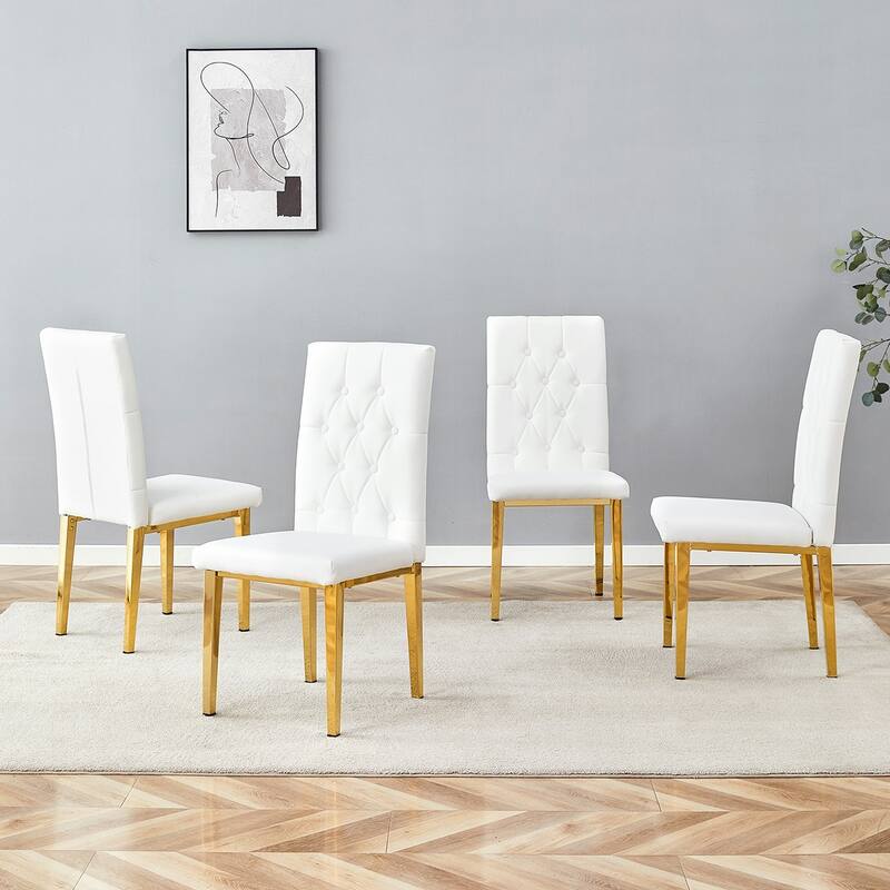 4PCS Gold Metal Legs Dining Chairs - White