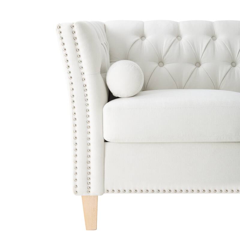 Modern Tufted Back Sofa Couch with Flared Arms, Classical Nailhead Trim Loveseat, Upholstered Living Room Sofa with Pillows