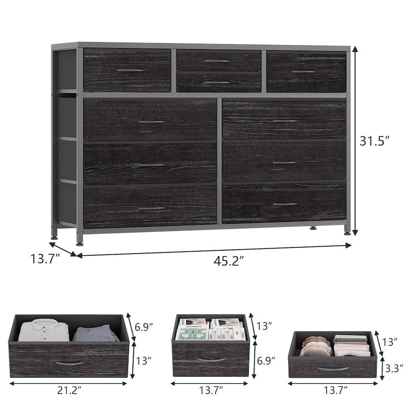 Wide 10 Drawer Dresser for Bedroom