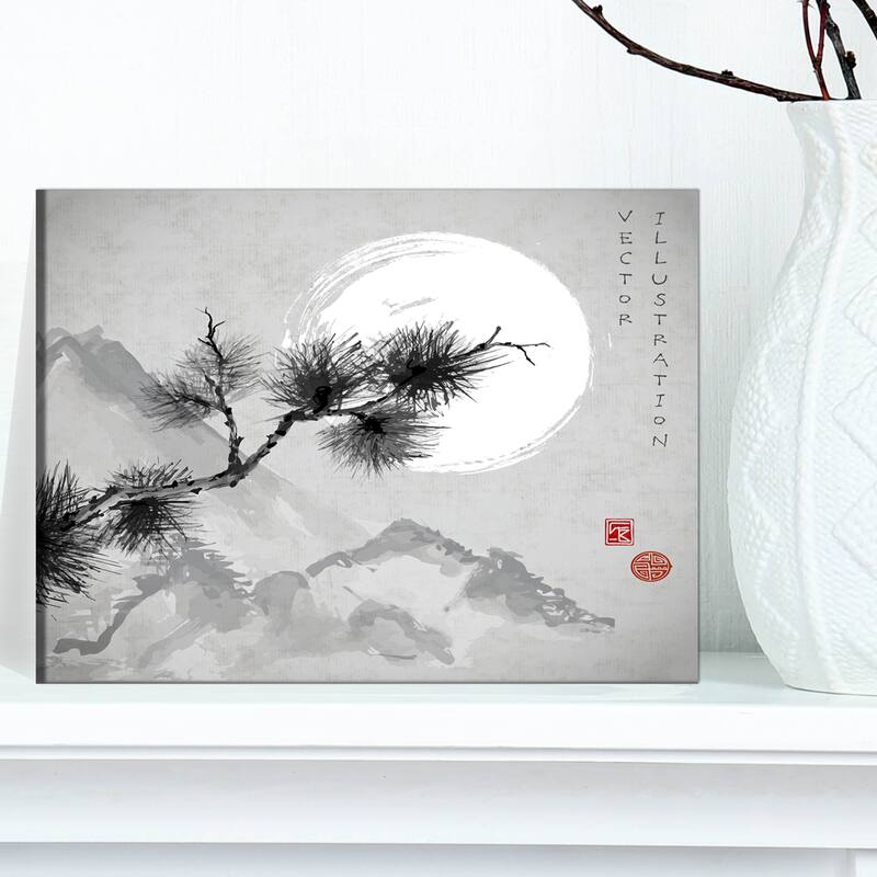 Designart - Pine Tree Branch - Japanese Canvas Art Print - 12 in. wide x 8 in. high