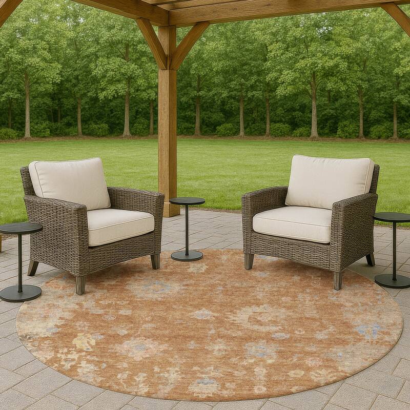 Machine Washable Indoor/ Outdoor Vintage Traditional Chantille Rug - Copper - 8' x 8'