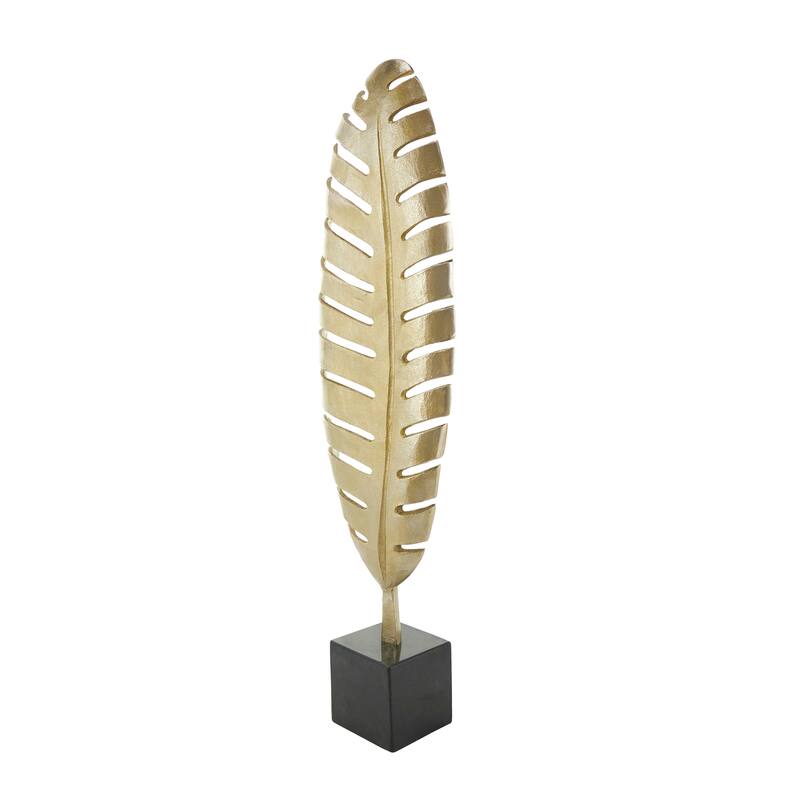 CosmoLiving by Cosmopolitan Gold or Silver Aluminum Metal Standing Single Leaf Sculpture with Black Marble Base