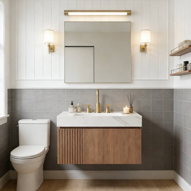 Floating Storage Bathroom Vanity with 3 Pre-drilled Faucet Holes