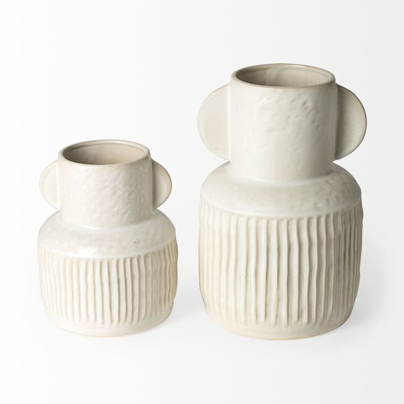 Whitewash Handled Textured Ceramic Vase