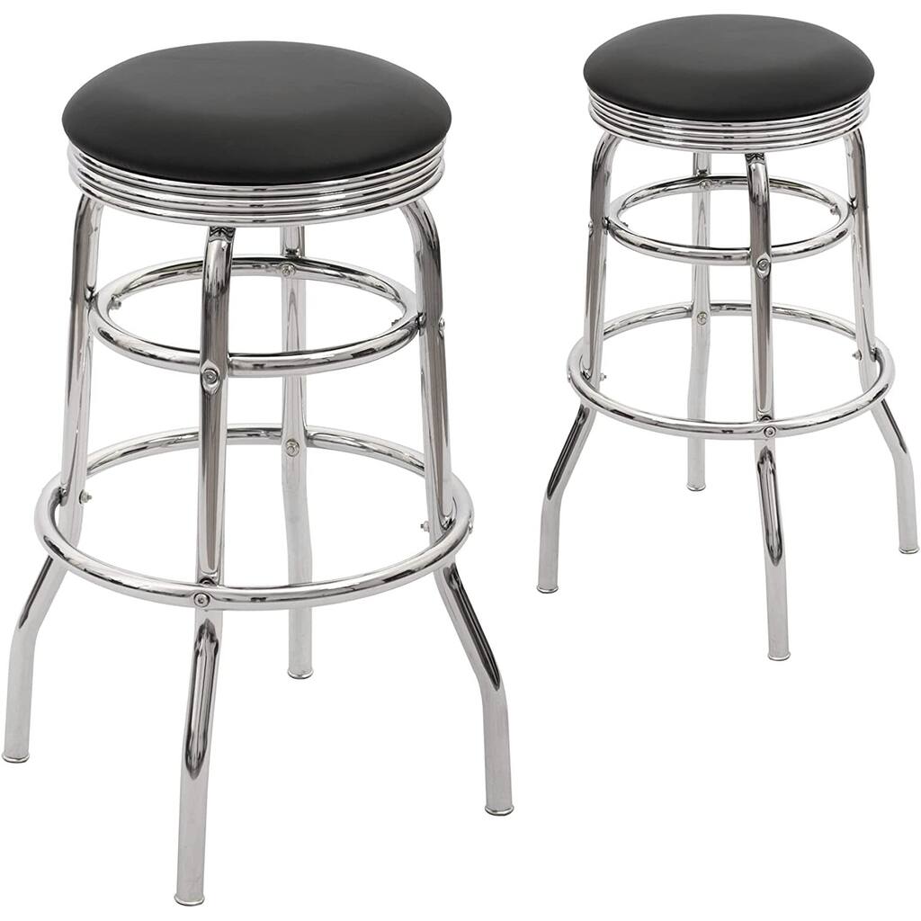 Faux Leather Backless Bar Stool with Chrome Frame, Set of 2,Black