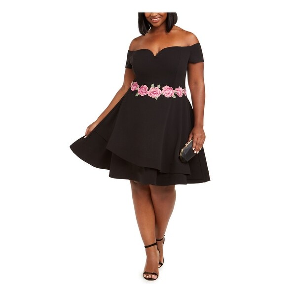 B DARLIN Black Cap Sleeve Knee Length Fit + Flare Dress Size 16W. Opens flyout.