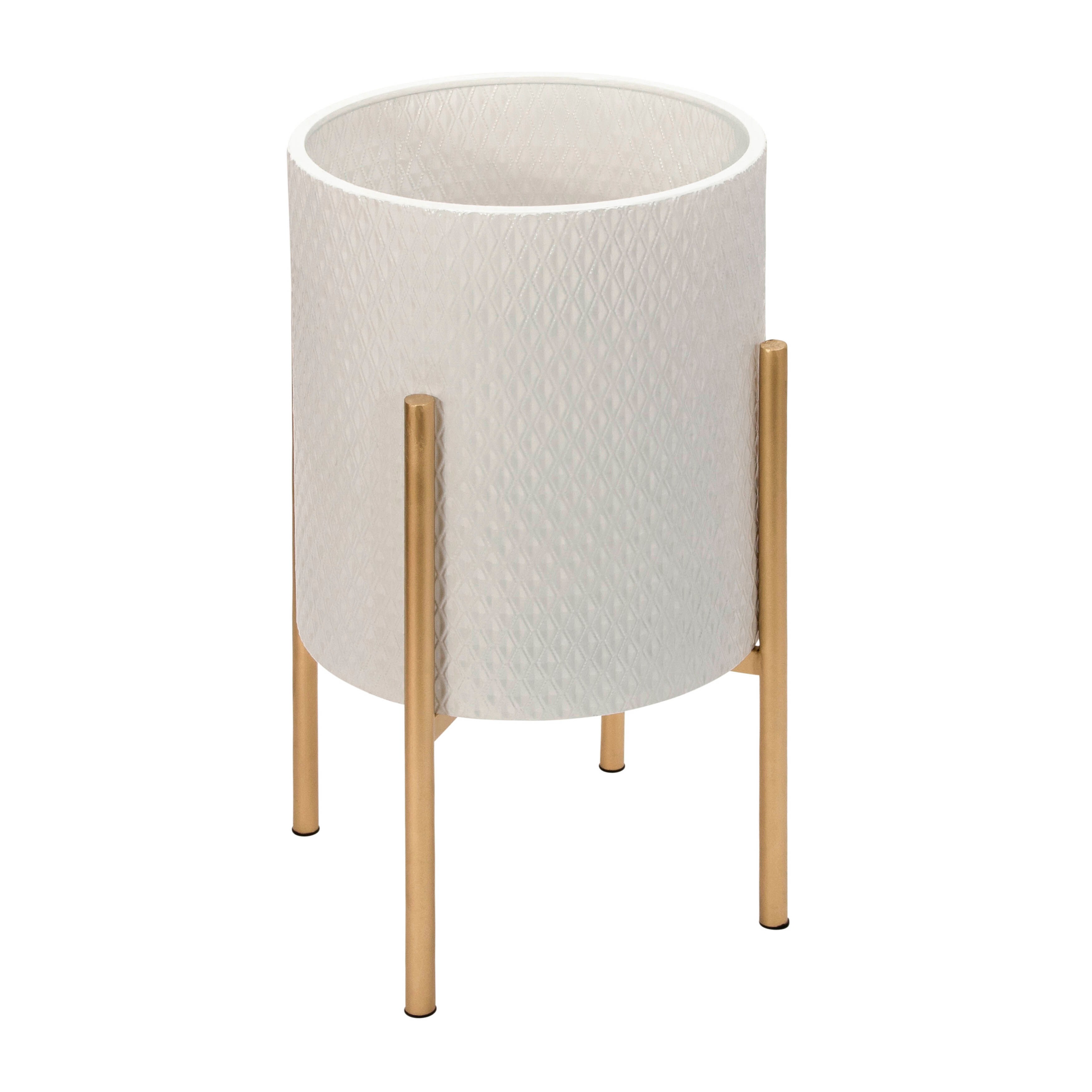 1 Pc of White Finish Round MgO Planter with Metal Holder 1 Pc of White Finish Round MgO Planter with Metal Holder