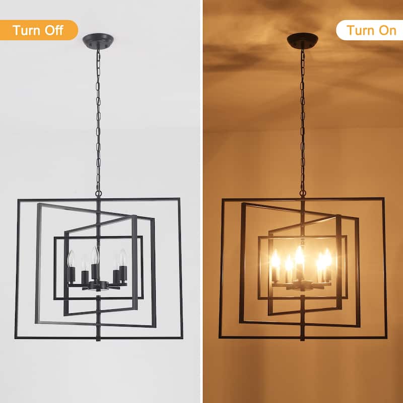 25.59inch 5 Lights Modern Chandelier with 4 Metal Frames 360 Degree Adjustable for Different Rooms