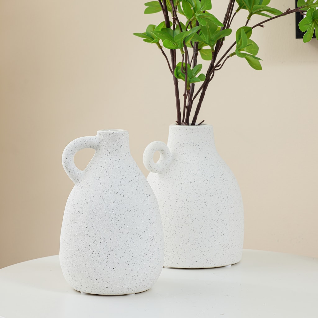 2-Piece White Ceramic Jug Round Vase Set