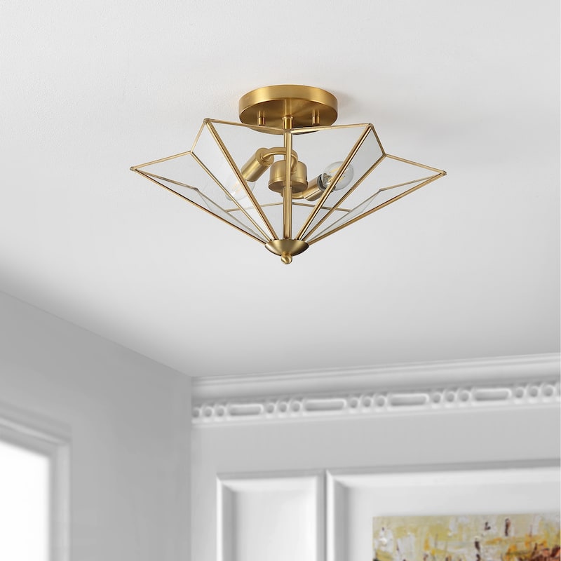 SAFAVIEH Lighting Nefisa Flush Mount - 16" W x 16" D x 9" H - 16Wx16Dx9H - Antique Brass/Clear Glass