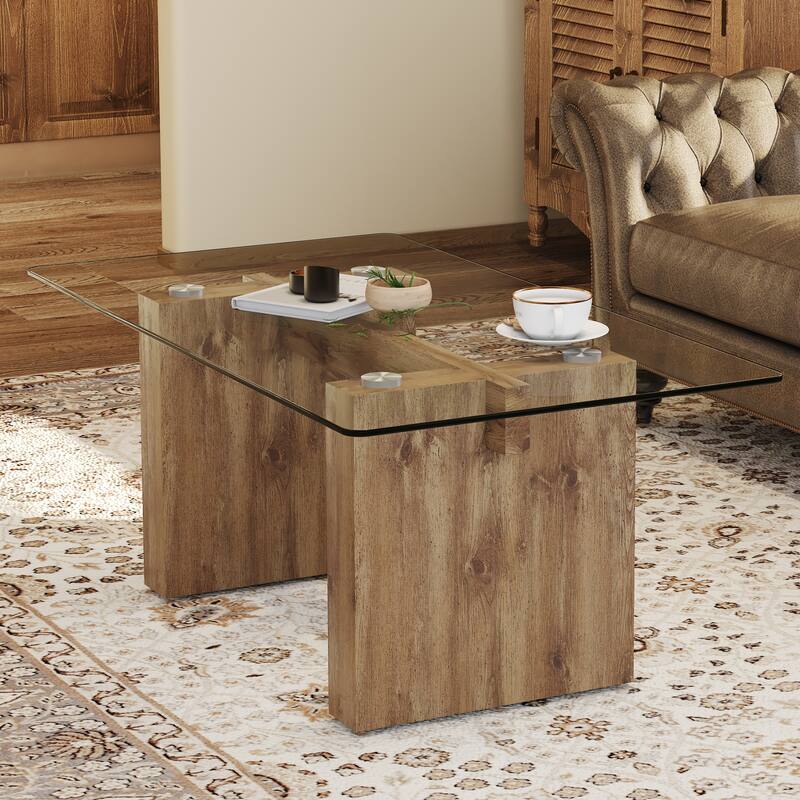 Modern minimalist Tempered glass with sticker desktop coffee table and dining table, paired with golden MDF decorative