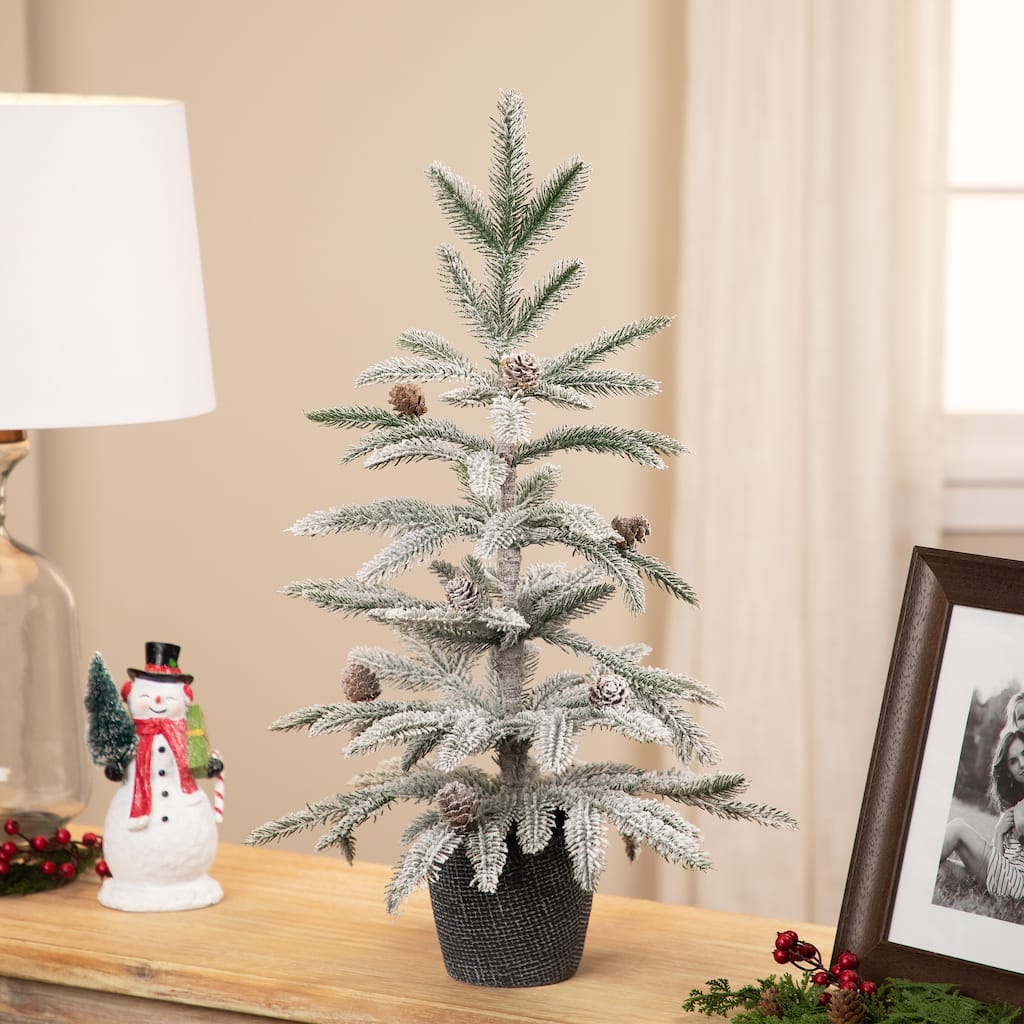 Flocked Potted Snowy Christmas Tree with Pinecones - 24.75" - Unlit