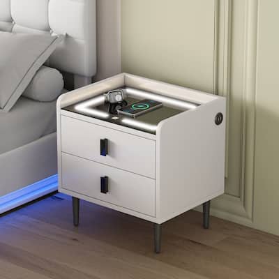 Nightstand with Wireless Charging Station,USB Charging and Adjustable LED Lights