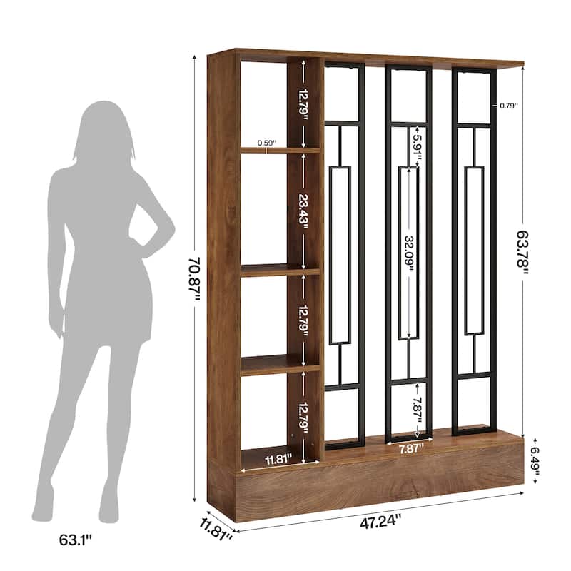 Freestanding Wall Room Divider with Display Shelves, 47.2" W x 70.9" H