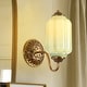 preview thumbnail 4 of 23, 1-Light Vintage Aged Antique Brass Finish Lantern Shaped Wall Light with Milk/Green Glass for Bedroom, Hallways