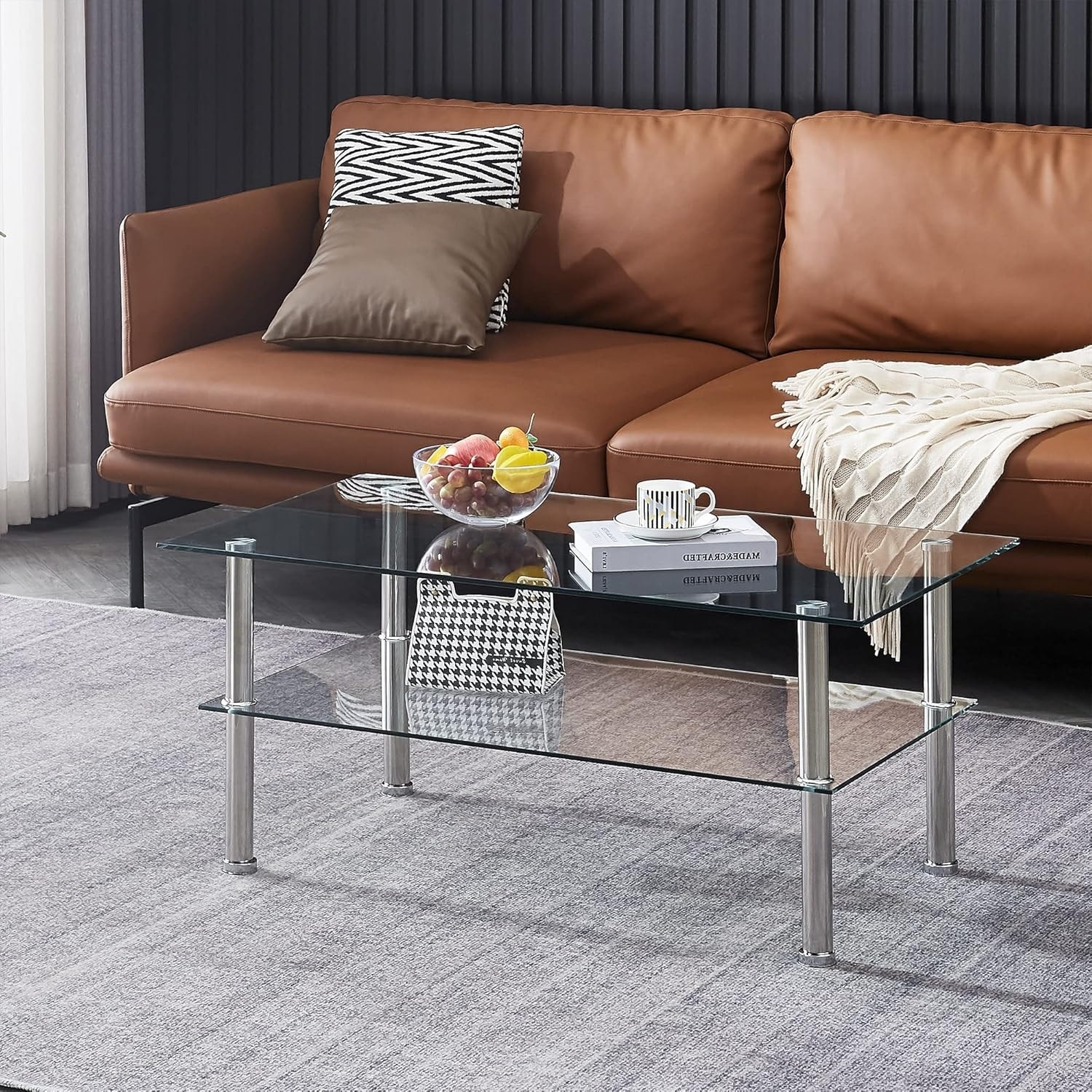 Modern Glass Coffee Table with Glass Legs for Living Room