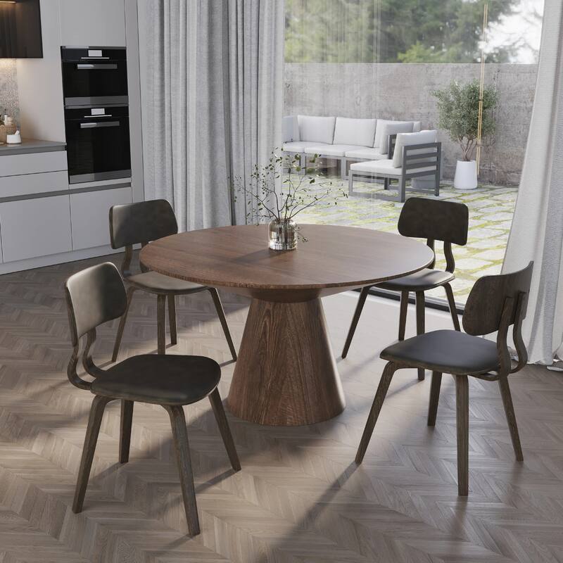 Clivo Leather Dining Chair with Open-Back and Poplar Wood Legs for Kitchen or Dining Room Set of 2