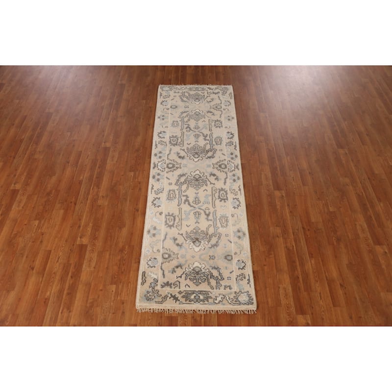 Earth Tone Oushak Indian Runner Rug Hand-Knotted Wool Carpet - 2'6" x 7'11"