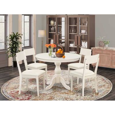 HomeStock 5-Piece Linen White Finish Solid Wood Top Dining table with 4-Chairs