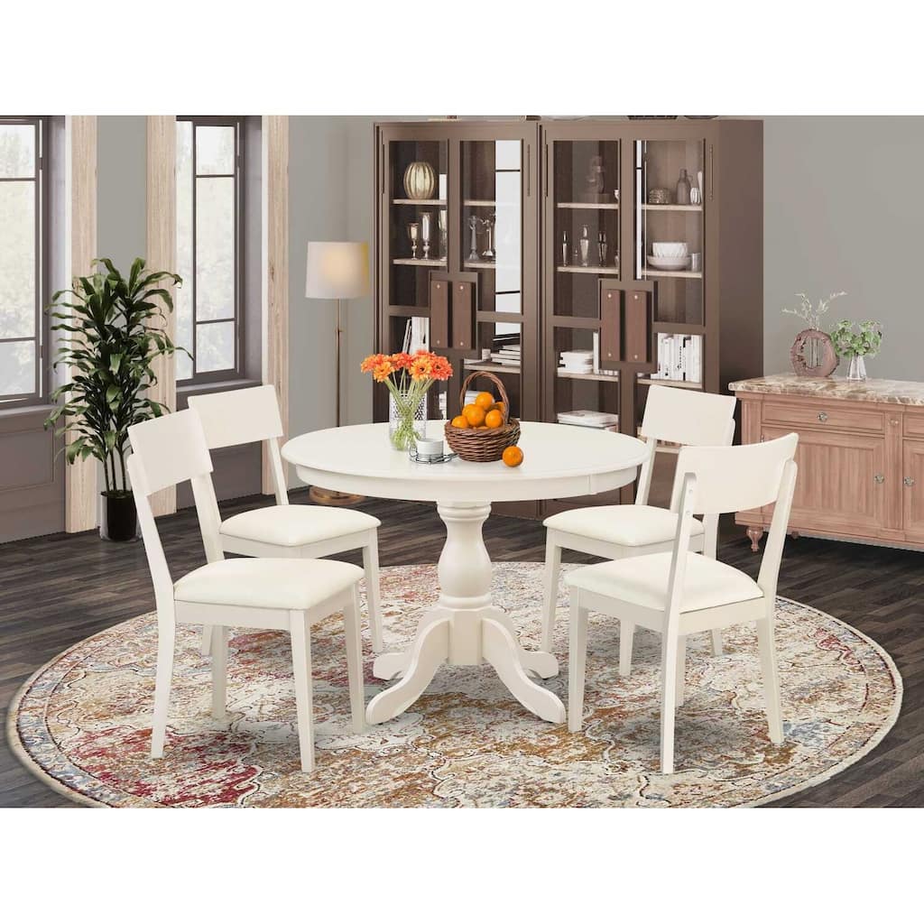 HomeStock 5-Piece Linen White Finish Solid Wood Top Dining table with 4-Chairs