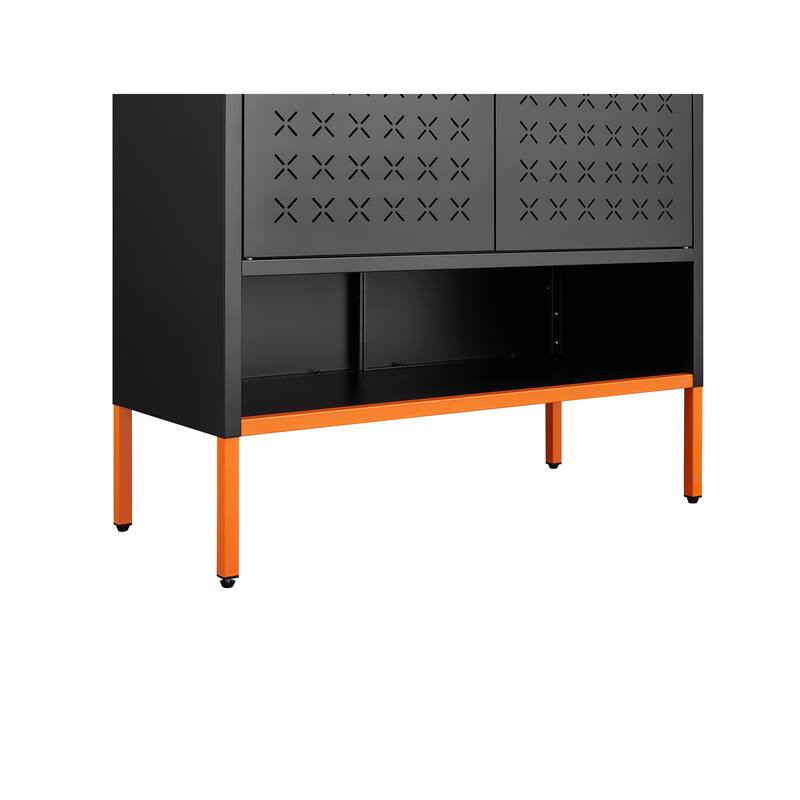 Anmytek Industrial Storage Cabinet Matte Black Perforated Metal Doors Organizer