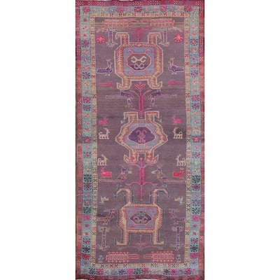 Purple Tribal Ardebil Persian Vintage Runner Rug Handmade Wool Carpet - 3'10" x 9'7"