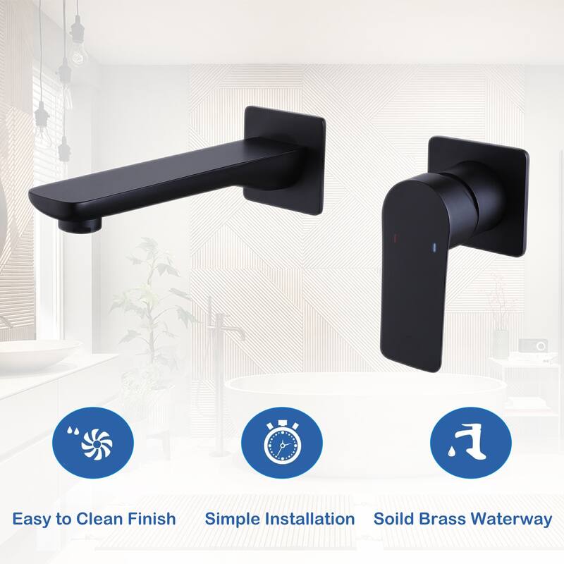 Modland Wall Mounted Bathroom Faucet Widespread with Single Handle Black