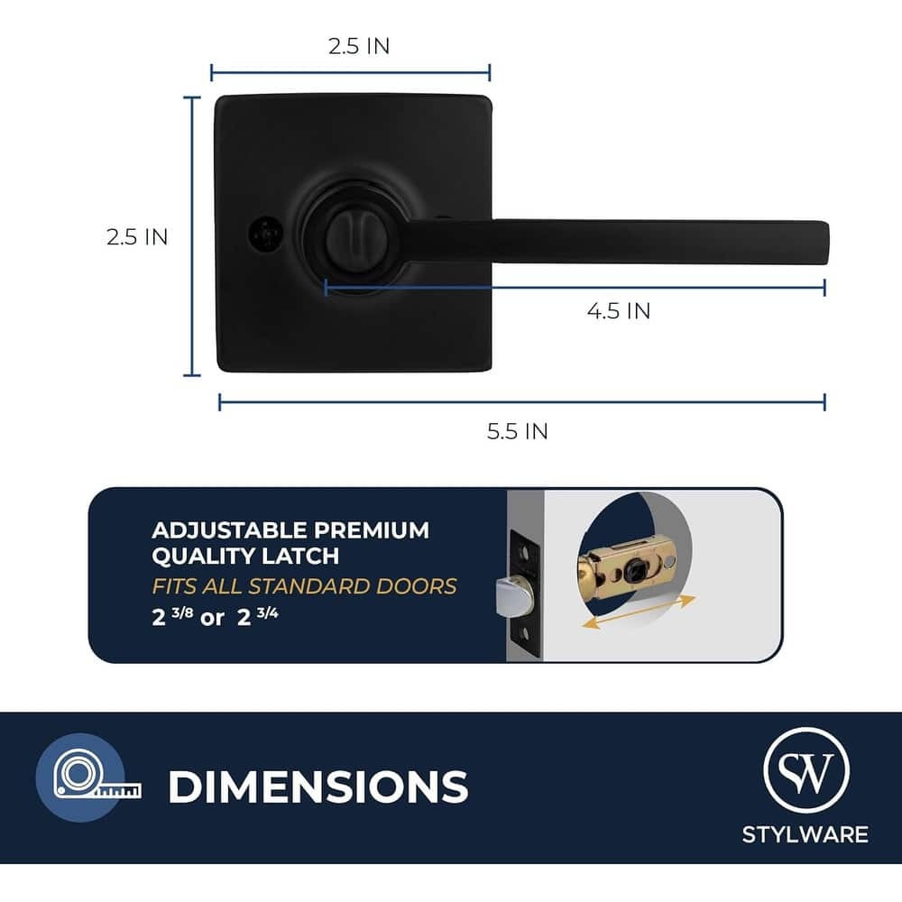 Stylware Maven Square Door Handles Lever | Reversible Handing for Standard Door Sizes | Interior Privacy, Passage & Dummy Use