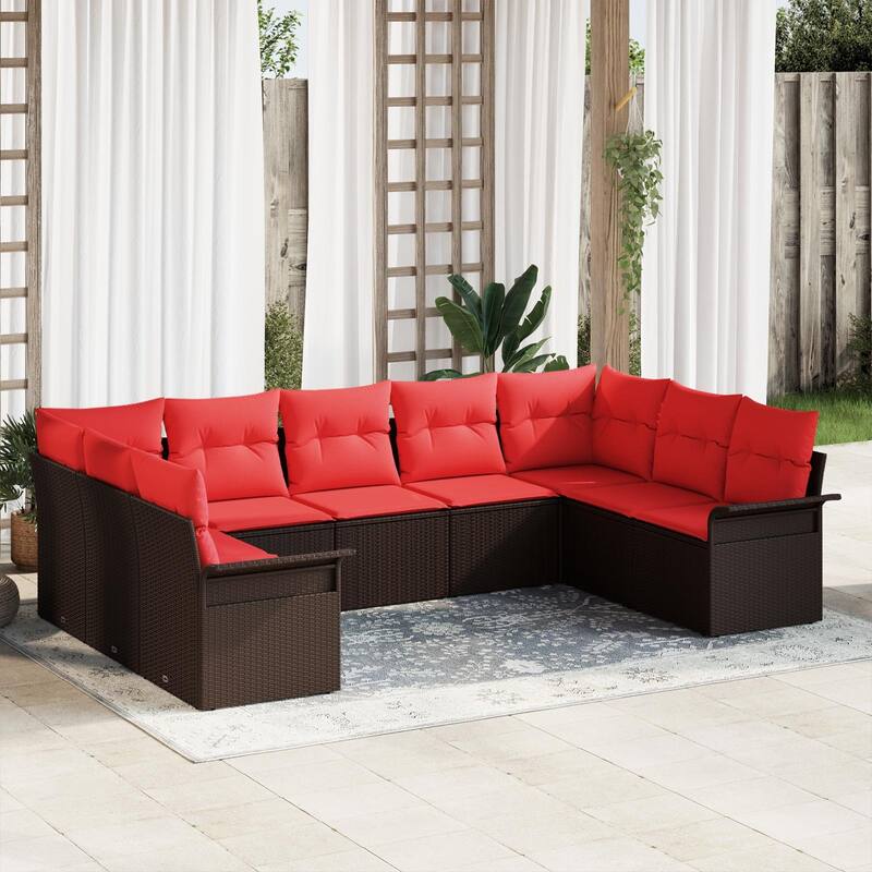 vidaXL 9/10 Garden Sofa Set with Cushions Black/Brown/Grey Poly Rattan - 113.8 x 73.8 x 27.2 - Brown without table