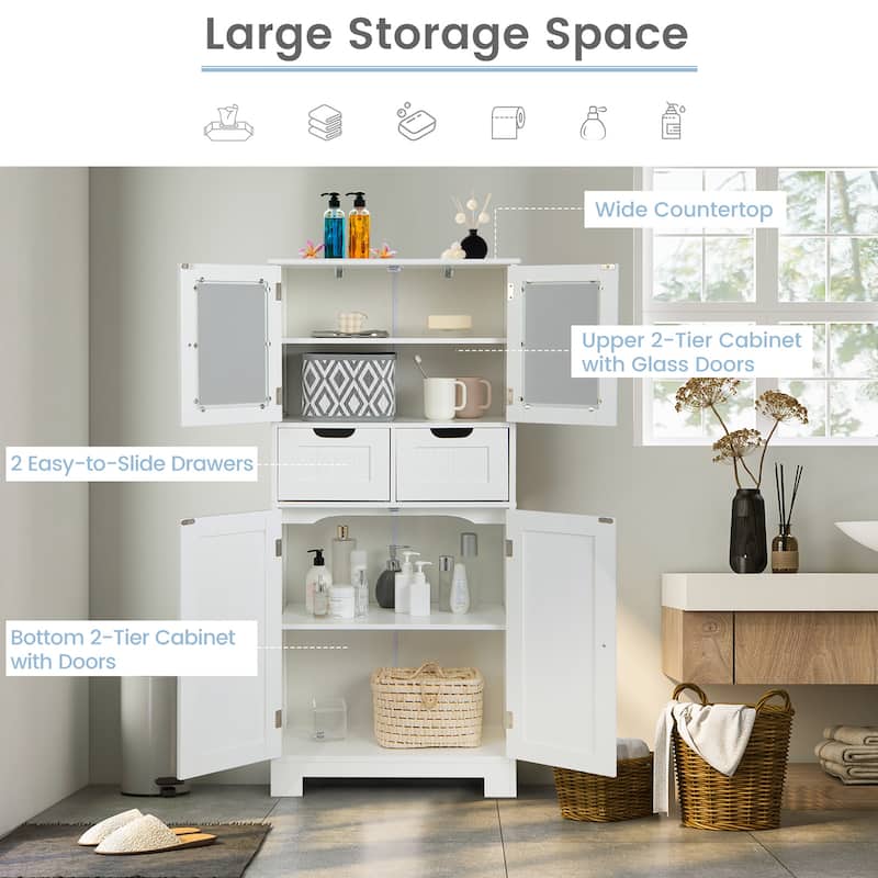 Costway Bathroom Floor Storage Cabinet Kitchen Cupboard with 2 Drawers