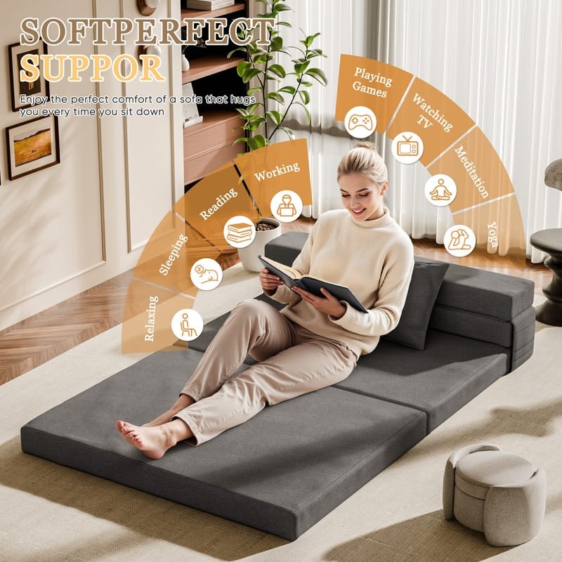Folding Sofa Bed, Convertible Sleeper Chair with Pilow Foldable Matress, Comfy Floor Sofa Lounge for Living Room, Apartment