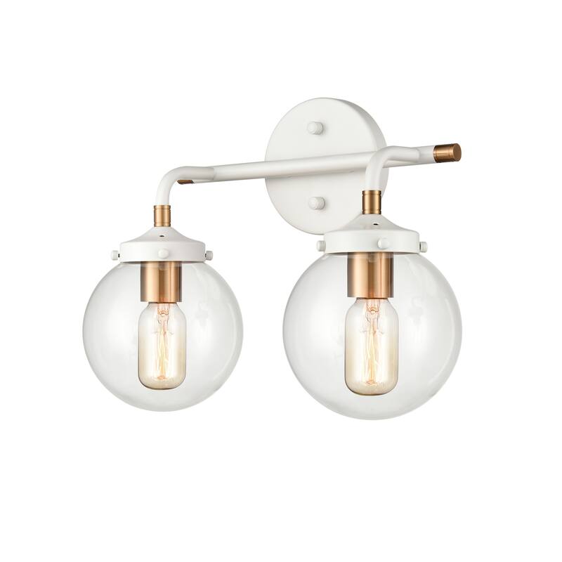 Boudreaux 15-inch Wide 2-Light Vanity Light in Matte Black with Antique Gold - 15 - Matte White